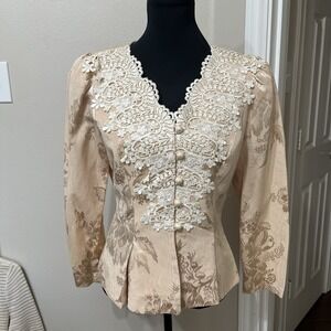 Cachet Women's Vintage Victorian Lace Top Sz 11/12(see Descrip.)Beige/Cream